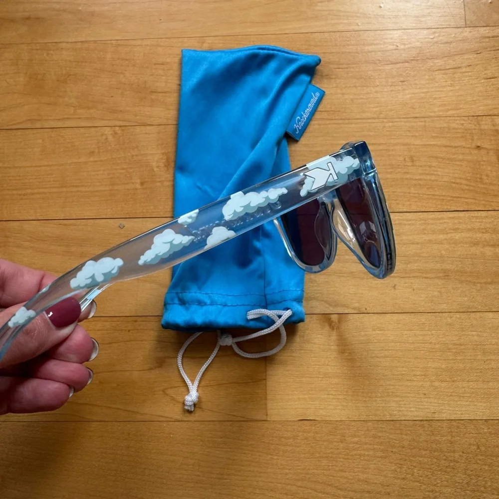 Kids Clear Blue Cloud Pattern Sunglasses with blue lenses